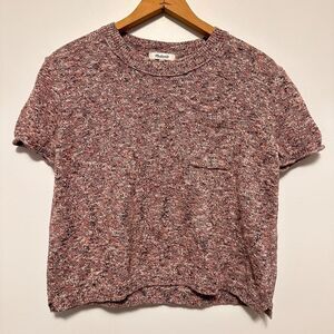 Madewell Pocket Tee Sweater Womens Sz S Knit Cropped Short Sleeve Marled Pink
